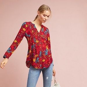 Anthropologie Maeve Printed Pintuck Blouse